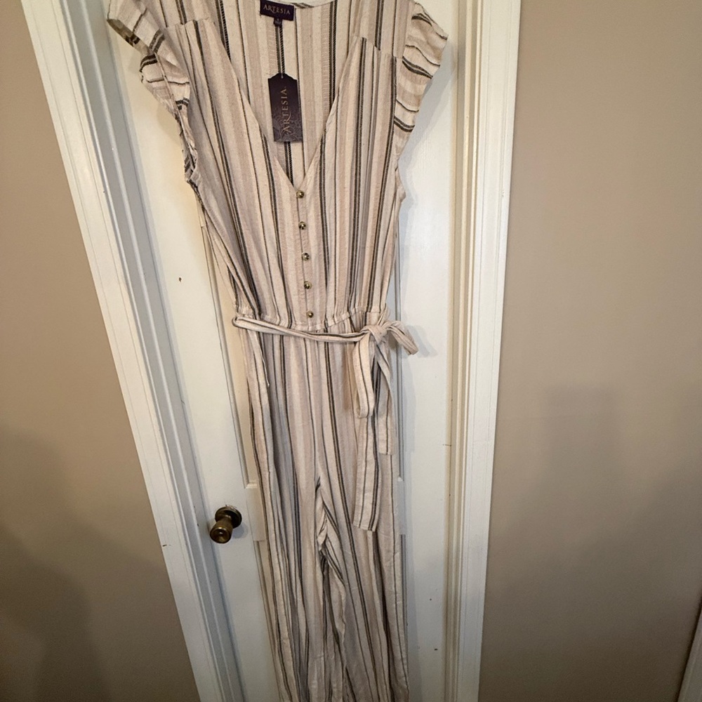 Striped Jumpsuit with Belt